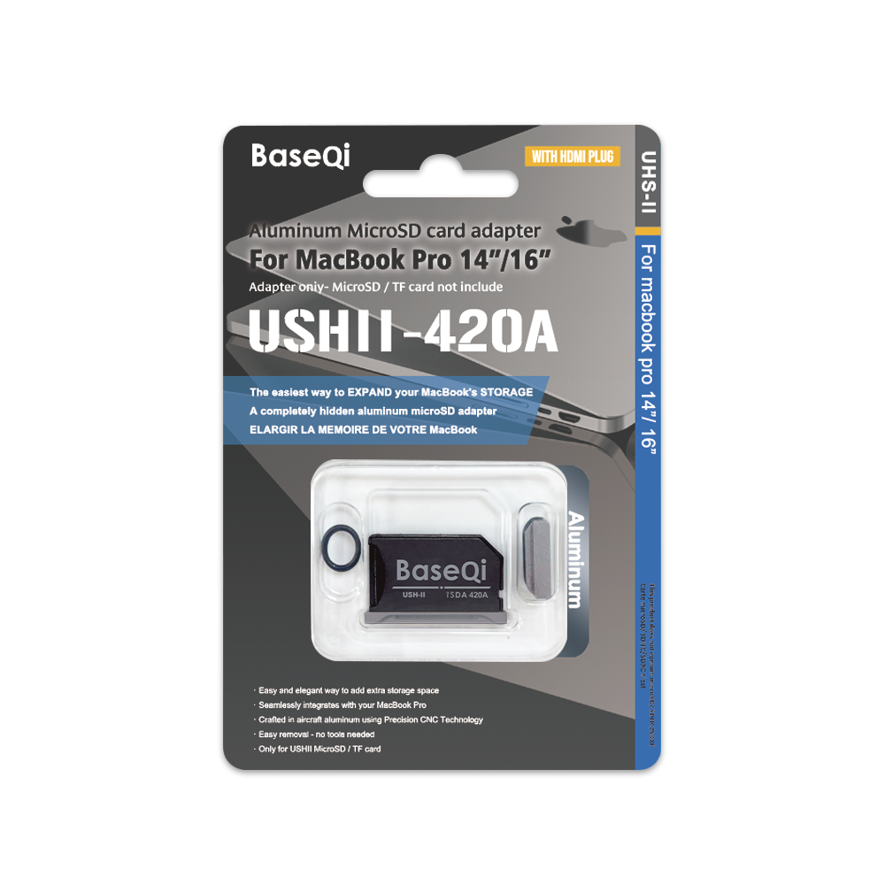 BaseQi 420A MicroSD adapter for Macbook pro M1 2021 / M2 2022 / M3 2023 / M4 2024 14" & 16"